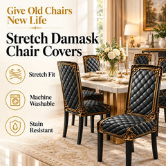 Stretch Damask Dining Chair Covers, Washable Slipcovers 2/4/6 Pack