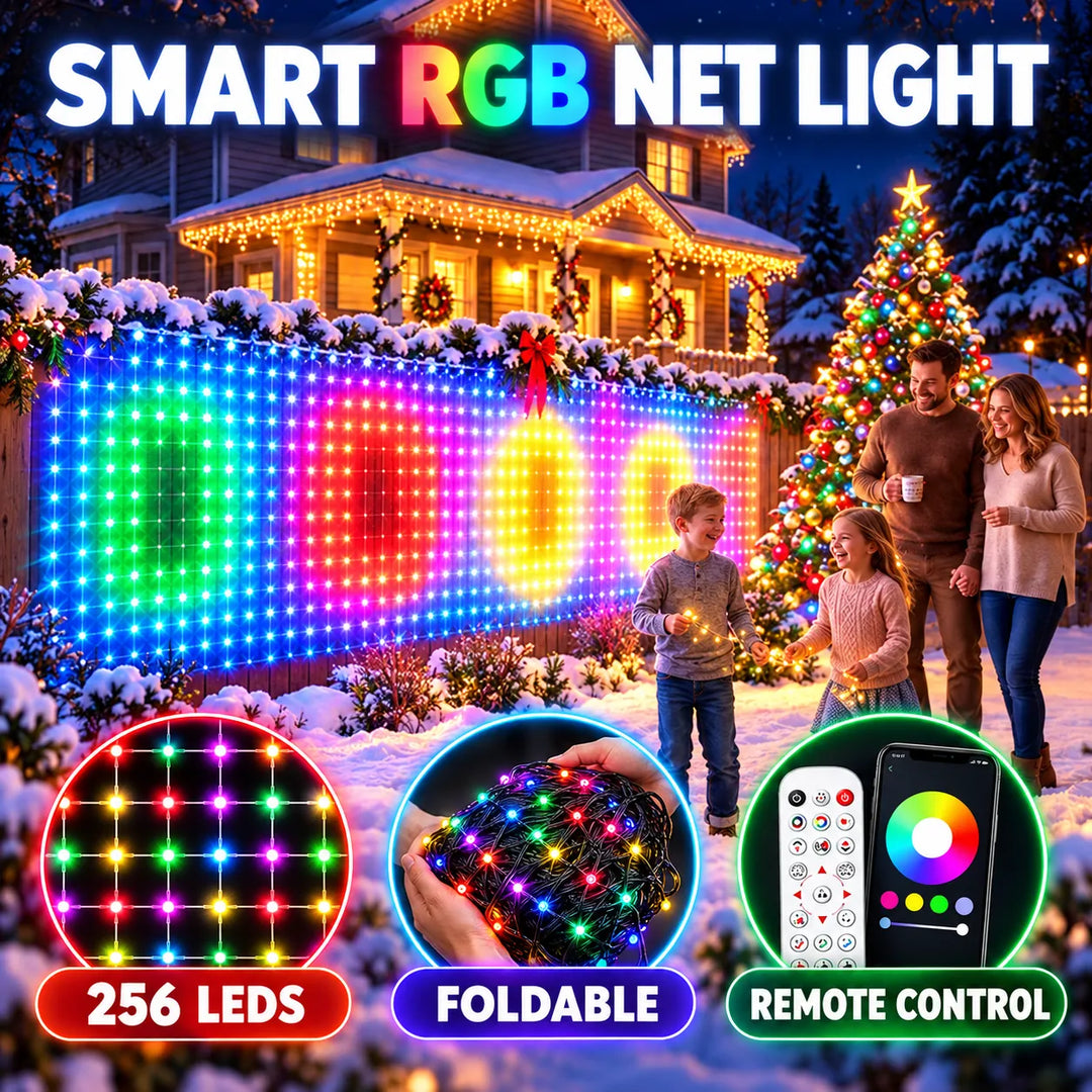 Smart RGB LED Net Light 256 LEDs | Foldable Outdoor Mesh Light 1.6m × 1.6m