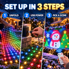 Smart RGB LED Net Light 256 LEDs | Foldable Outdoor Mesh Light 1.6m × 1.6m