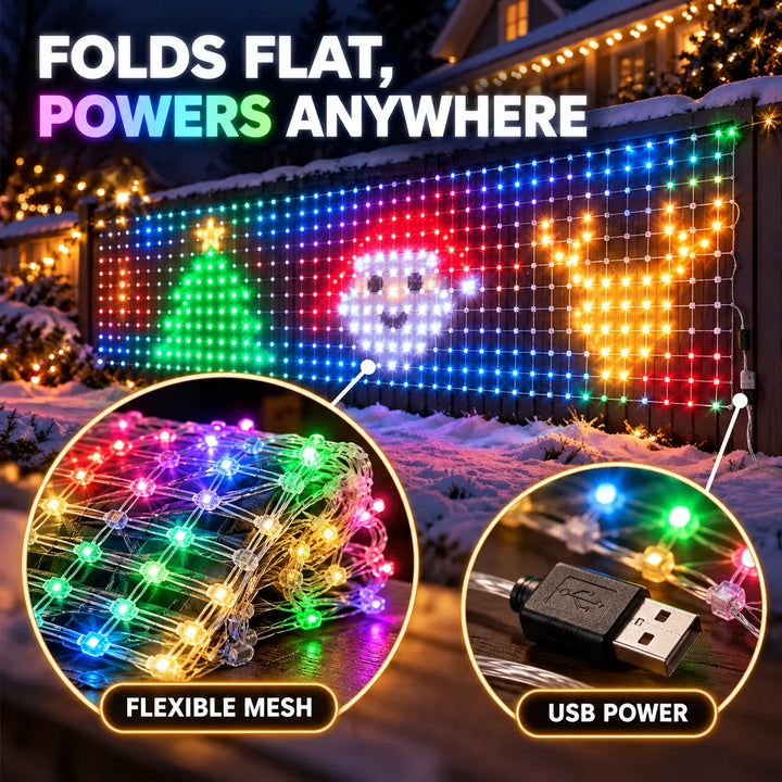 Smart RGB LED Net Light 256 LEDs | Foldable Outdoor Mesh Light 1.6m × 1.6m