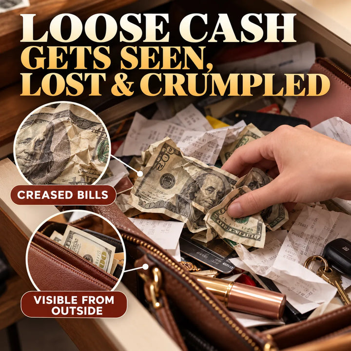 Set code, organize cash, lock the flap