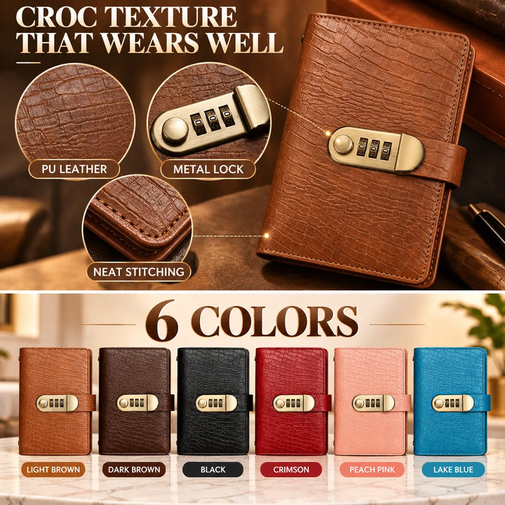 Crocodile texture PU leather and stitching detail
