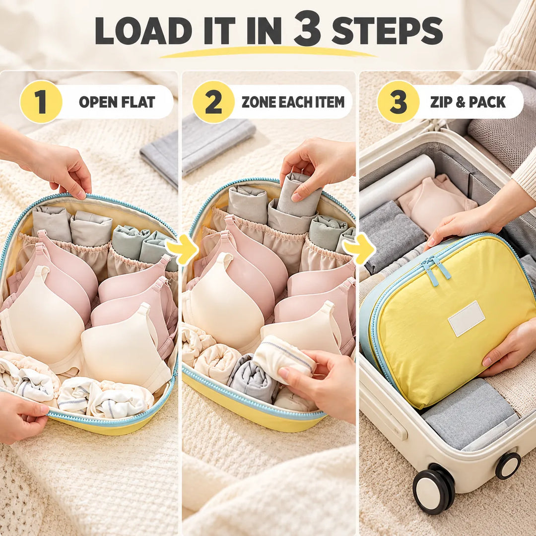 Underwear Travel Organizer Bag | Structured Bra &amp; Lingerie Packing Cube