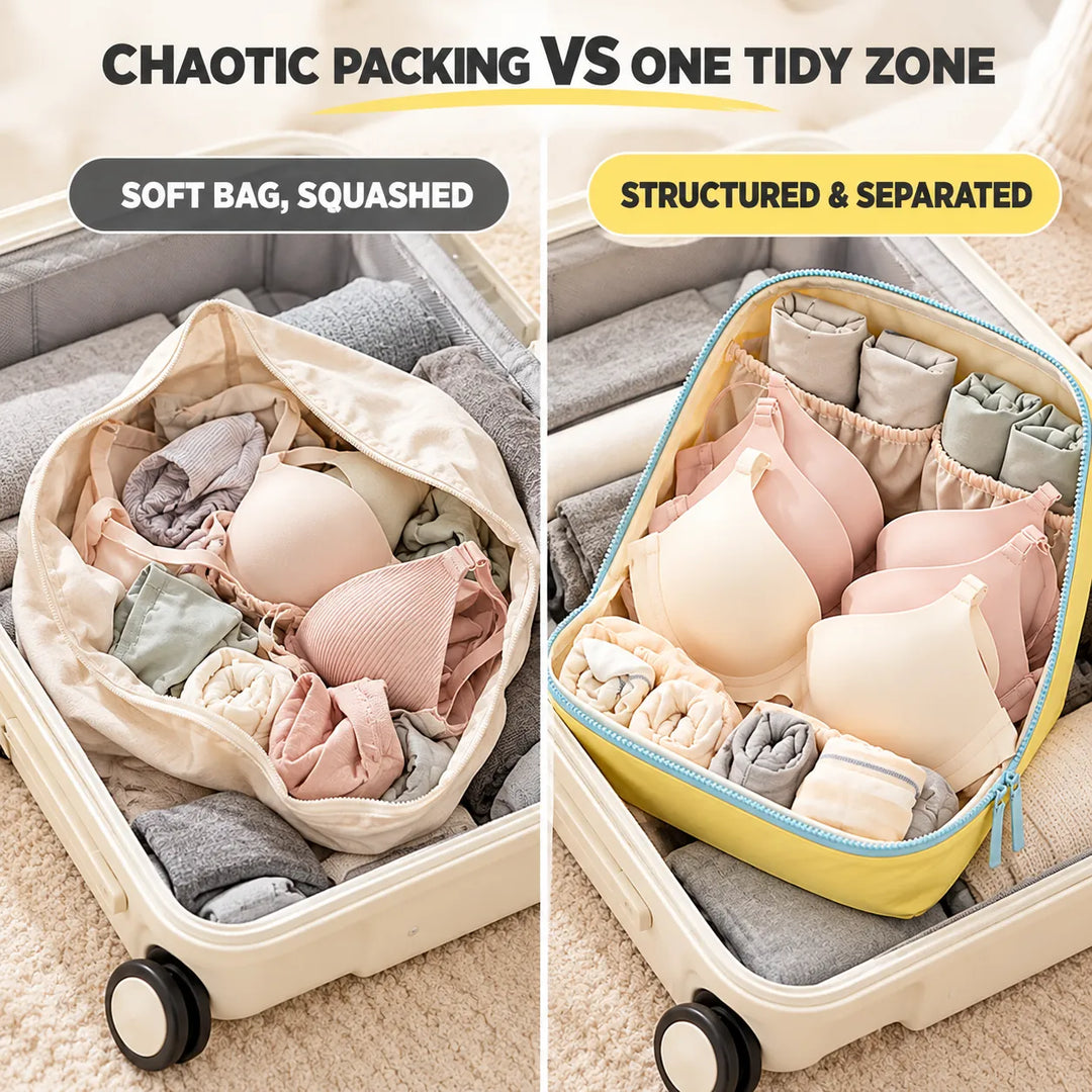 Underwear Travel Organizer Bag | Structured Bra &amp; Lingerie Packing Cube