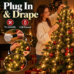 LED Christmas Tree Waterfall Lights – USB Powered, 8 Modes, 1.5m/2m/3m
