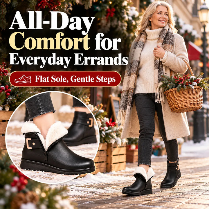 Fleece-Lined Winter Ankle Boots for Women – Flat Anti-Slip, EU 35-42