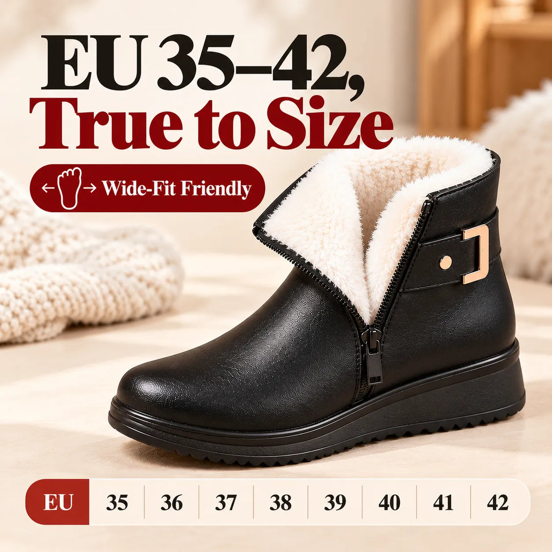 Fleece-Lined Winter Ankle Boots for Women – Flat Anti-Slip, EU 35-42
