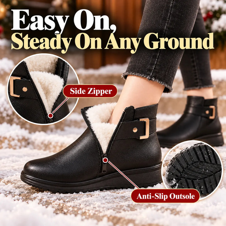 Fleece-Lined Winter Ankle Boots for Women – Flat Anti-Slip, EU 35-42