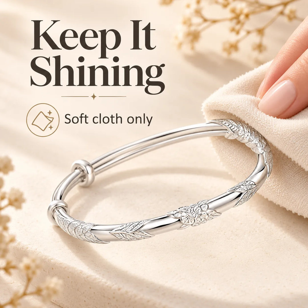 Floral Sliding Bangle – Adjustable Silver-Tone Bracelet