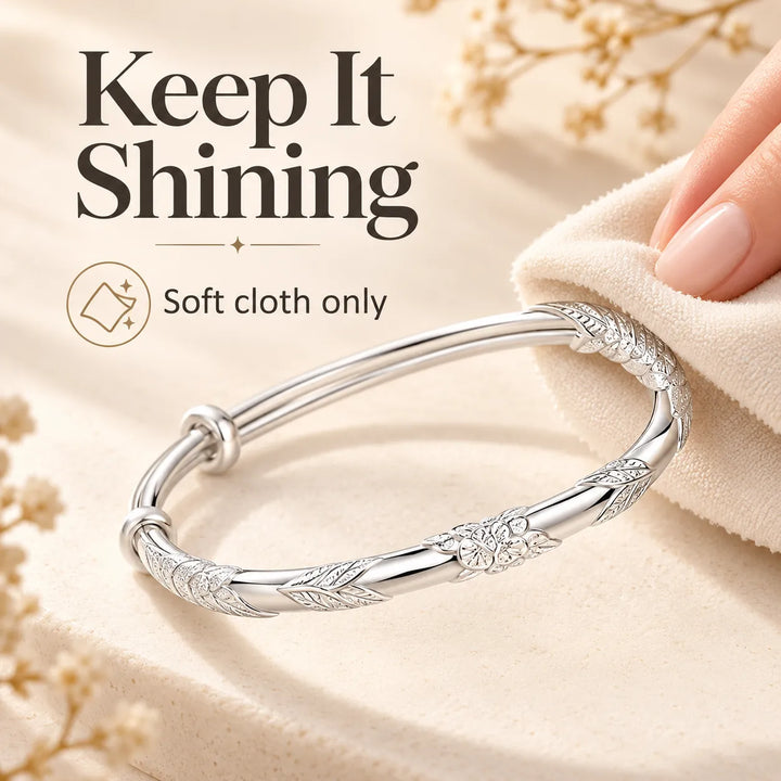 Floral Sliding Bangle – Adjustable Silver-Tone Bracelet