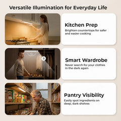 Motion sensor light in kitchen, closet and storage room