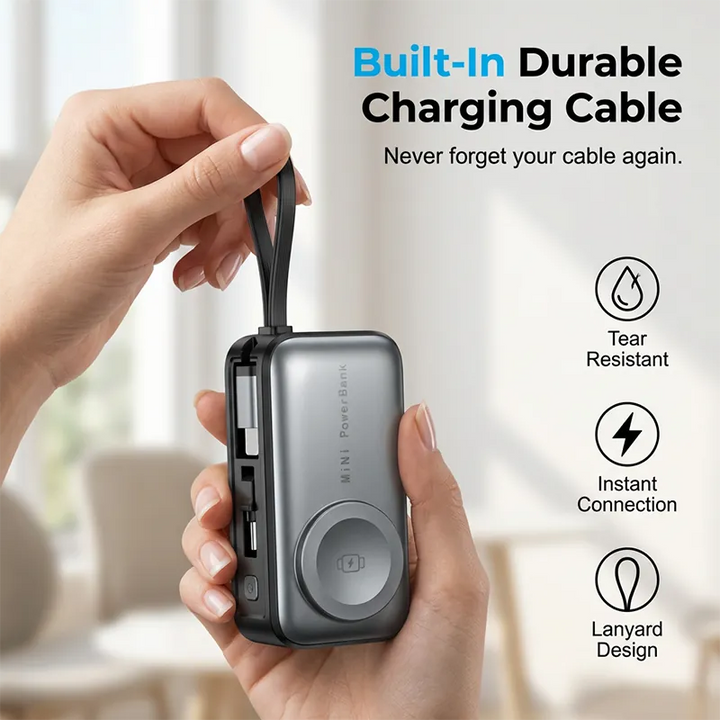 4-in-1 Power Bank with Built-In Cable, Watch Pad &amp; Wall Plug