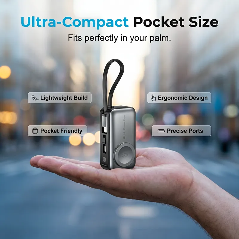 4-in-1 Power Bank with Built-In Cable, Watch Pad &amp; Wall Plug