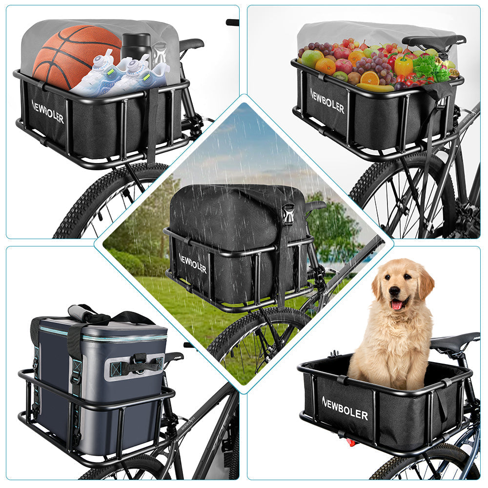 Heavy-Duty Rear Bike Basket with Rack – Large Metal Bicycle Carrier for Groceries, Commutes &amp; E-Bikes
