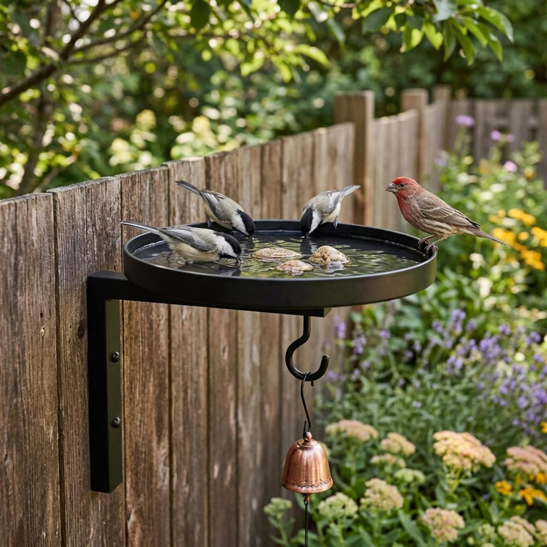 Wall-Mounted Metal Bird Bath &amp; Feeder Station with Hanging Hook
