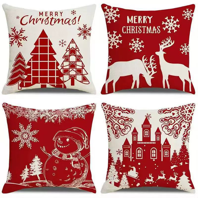 4Pcs-Christmas Throw Pillow Covers —  Linen Cushion Cases
