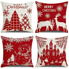 4Pcs-Christmas Throw Pillow Covers —  Linen Cushion Cases