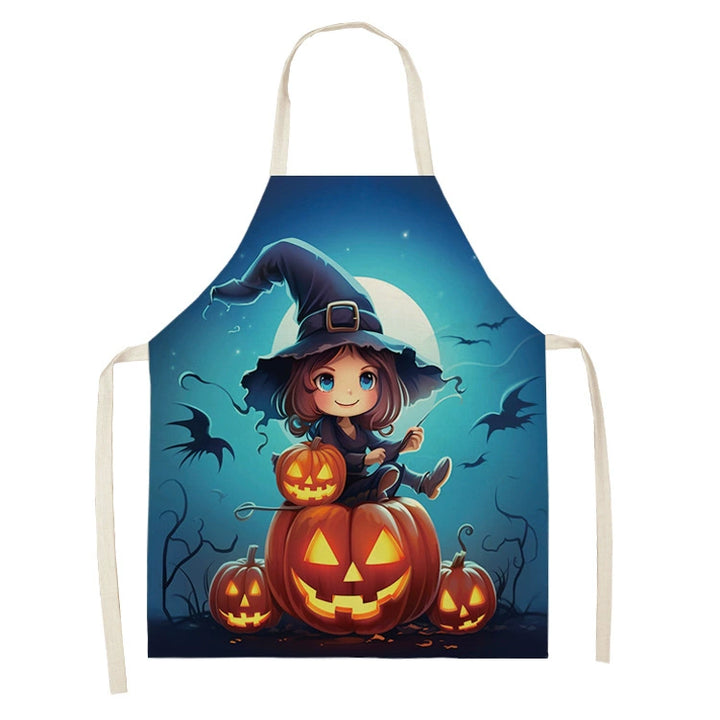 Halloween Kitchen Apron – Cats, Pumpkins &amp; Witches