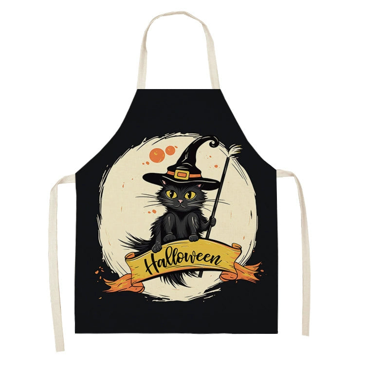 Halloween Kitchen Apron – Cats, Pumpkins &amp; Witches