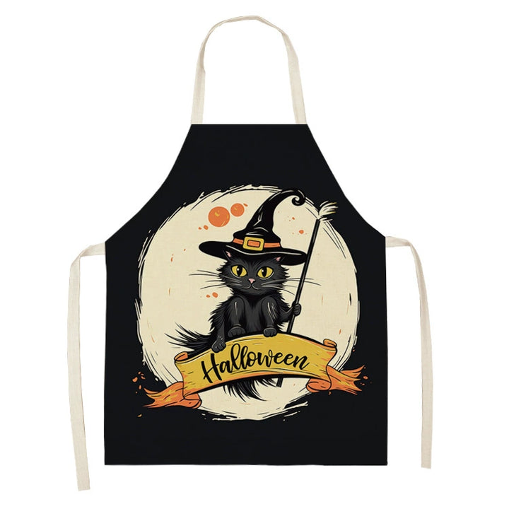 Halloween Kitchen Apron – Cats, Pumpkins &amp; Witches