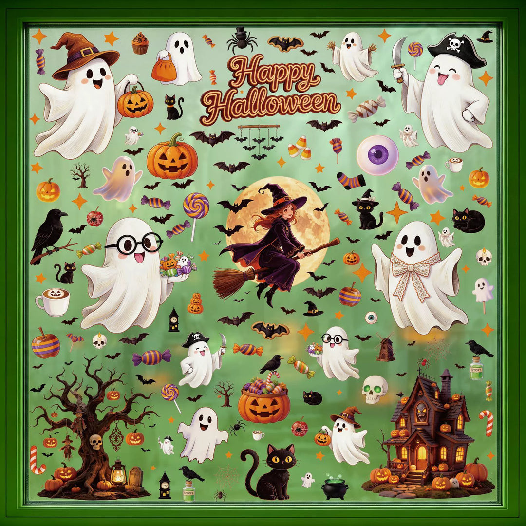 Halloween Window Clings — Reusable Static Stickers for Glass Doors and Windows