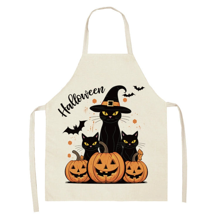 Halloween Kitchen Apron – Cats, Pumpkins &amp; Witches