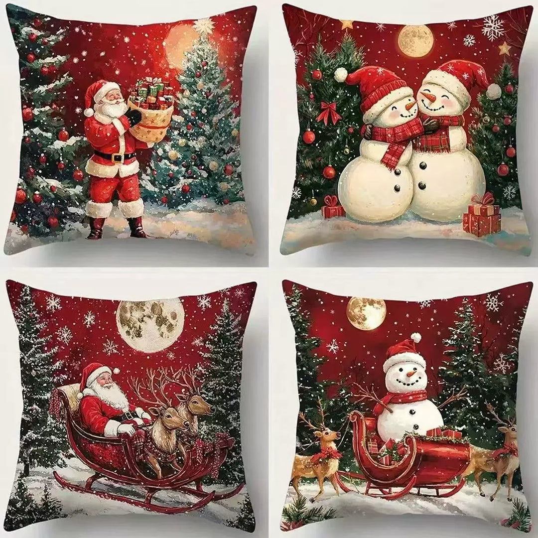 4Pcs-Christmas Throw Pillow Covers —  Linen Cushion Cases