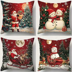 4Pcs-Christmas Throw Pillow Covers —  Linen Cushion Cases
