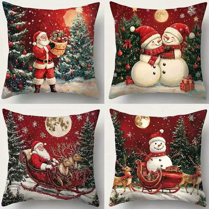 4Pcs-Christmas Throw Pillow Covers —  Linen Cushion Cases
