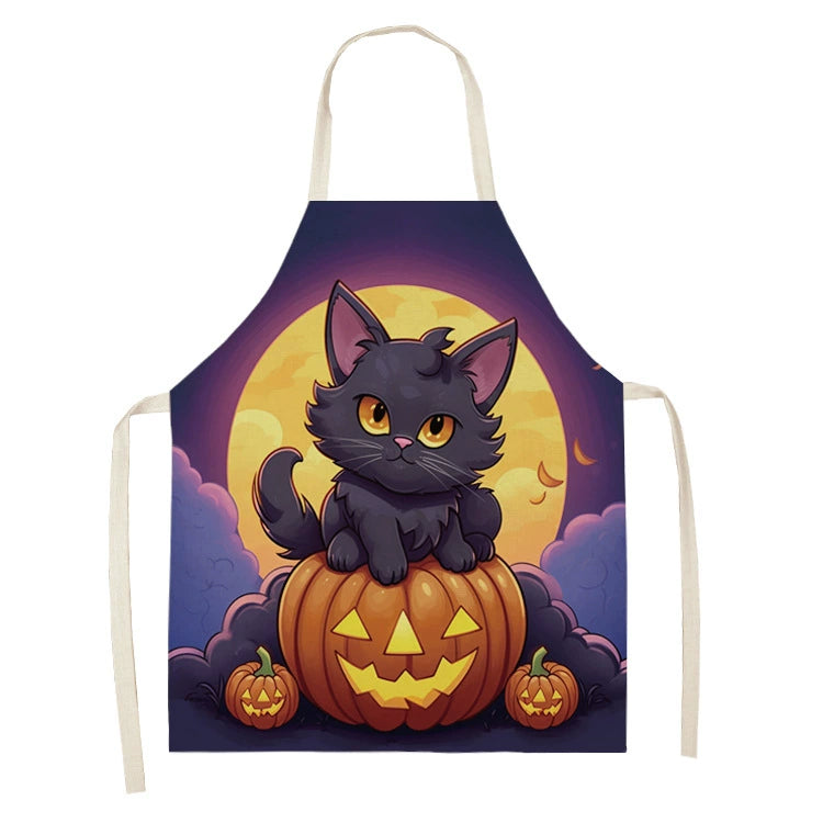 Halloween Kitchen Apron – Cats, Pumpkins &amp; Witches