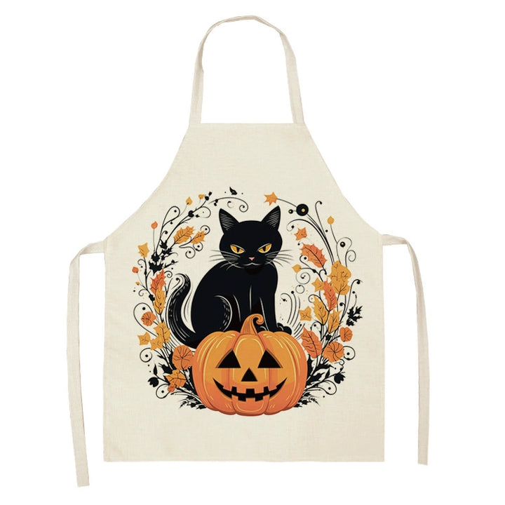Halloween Kitchen Apron – Cats, Pumpkins &amp; Witches