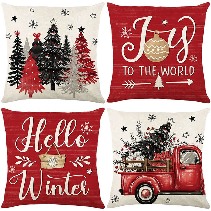 4Pcs-Christmas Throw Pillow Covers —  Linen Cushion Cases
