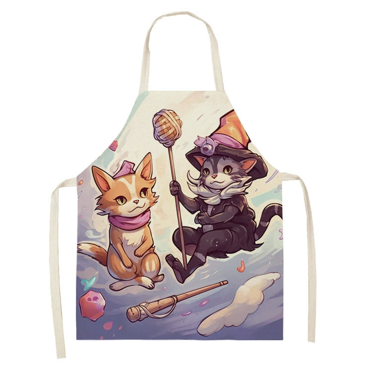 Halloween Kitchen Apron – Cats, Pumpkins &amp; Witches