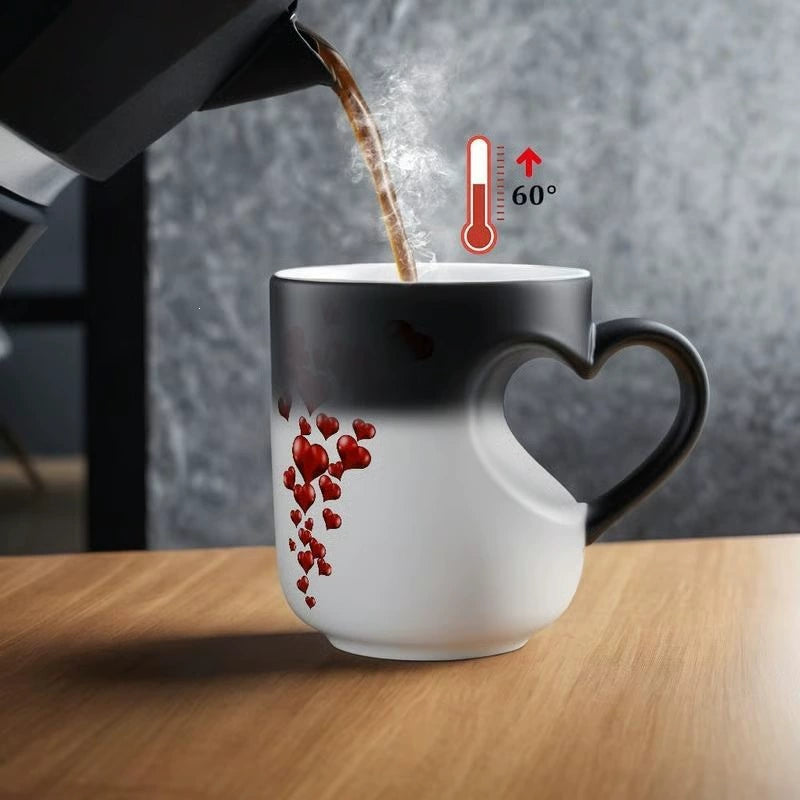 Color Changing Coffee Mug - Heart Handle Heat Reactive Ceramic Mug