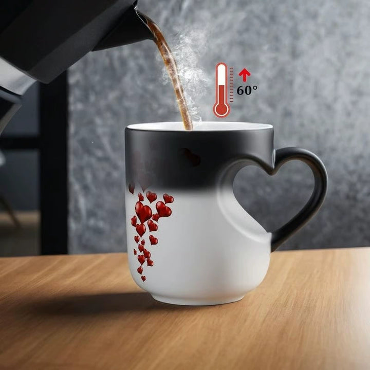 Color Changing Coffee Mug - Heart Handle Heat Reactive Ceramic Mug