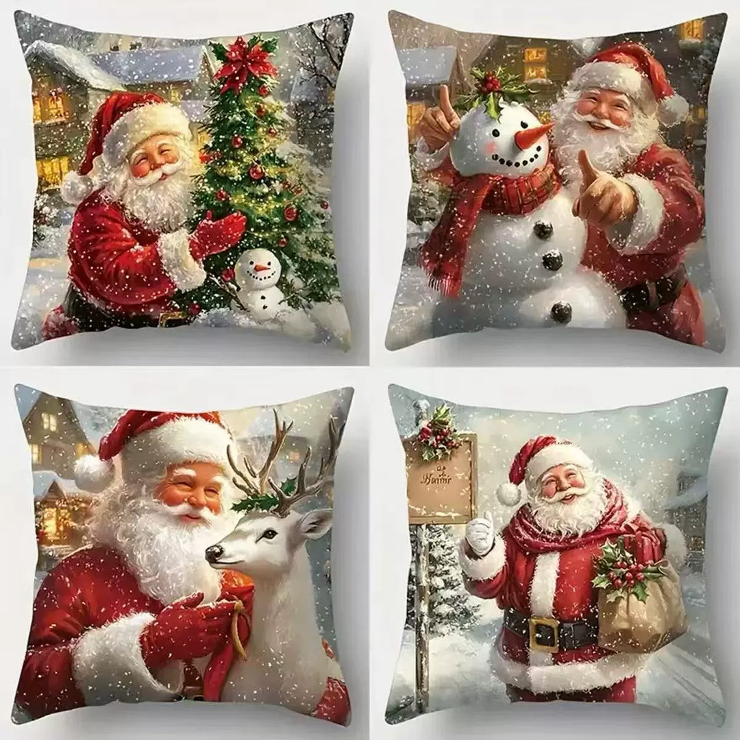 4Pcs-Christmas Throw Pillow Covers —  Linen Cushion Cases