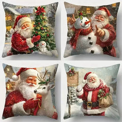 4Pcs-Christmas Throw Pillow Covers —  Linen Cushion Cases