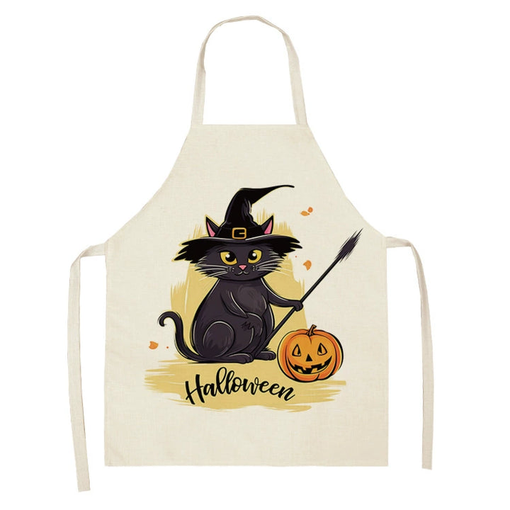 Halloween Kitchen Apron – Cats, Pumpkins &amp; Witches