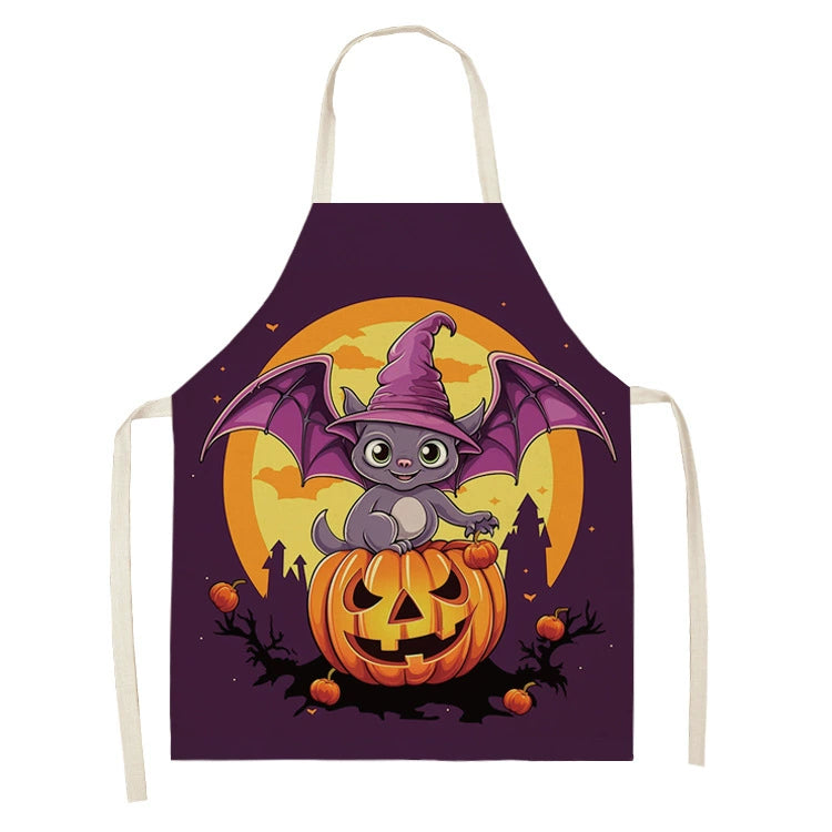 Halloween Kitchen Apron – Cats, Pumpkins &amp; Witches