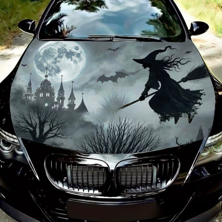 Reusable Halloween Car Hood Cover - 2D Printed Polyester