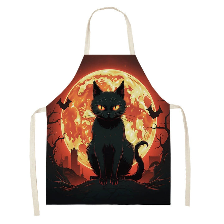Halloween Kitchen Apron – Cats, Pumpkins &amp; Witches