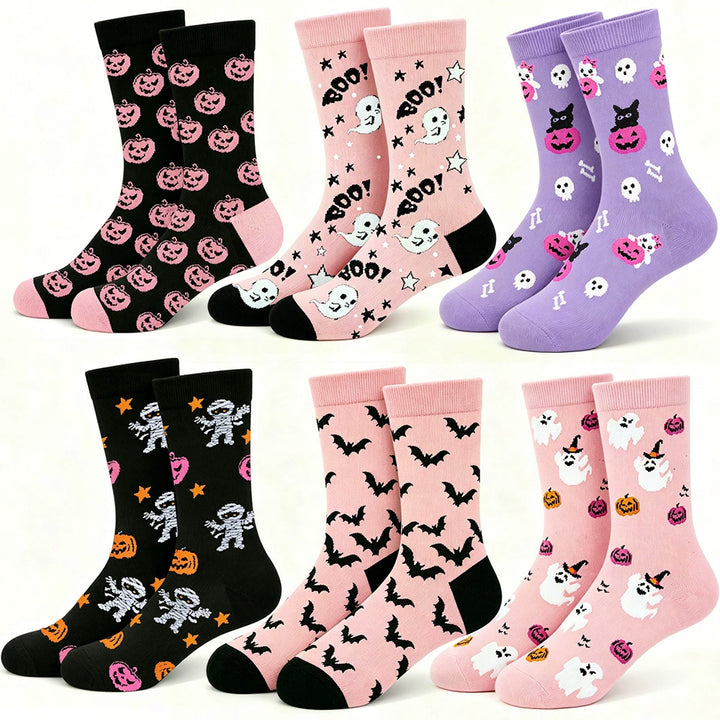 👻6-Pack Halloween Crew Socks — Cute Pumpkin Ghost Skeleton Novelty Socks🎃