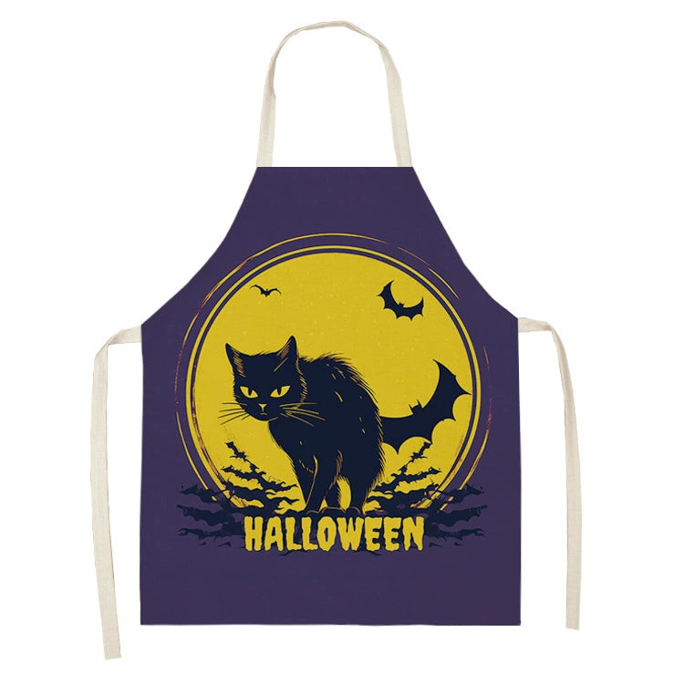 Halloween Kitchen Apron – Cats, Pumpkins &amp; Witches