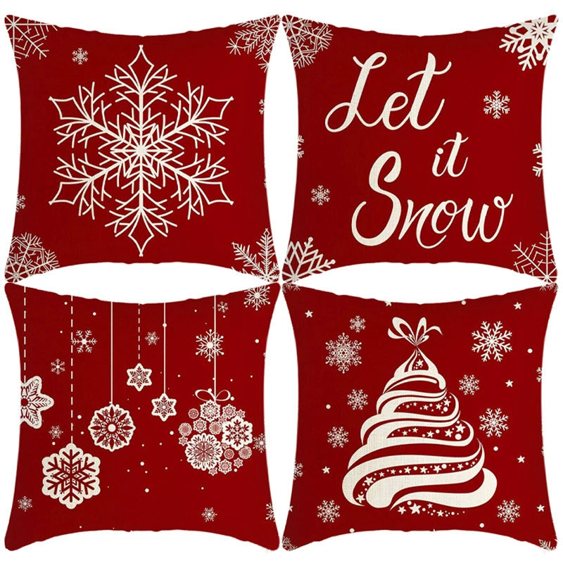 4Pcs-Christmas Throw Pillow Covers —  Linen Cushion Cases