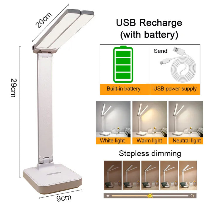 LumiFold | LED Desk Lamp | 3 Brightness Levels &amp; Touch Control | USB Rechargeable &amp; Foldable - White rechargeable