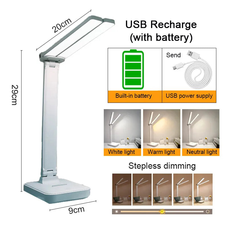 LumiFold | LED Desk Lamp | 3 Brightness Levels &amp; Touch Control | USB Rechargeable &amp; Foldable - Blue rechargeable