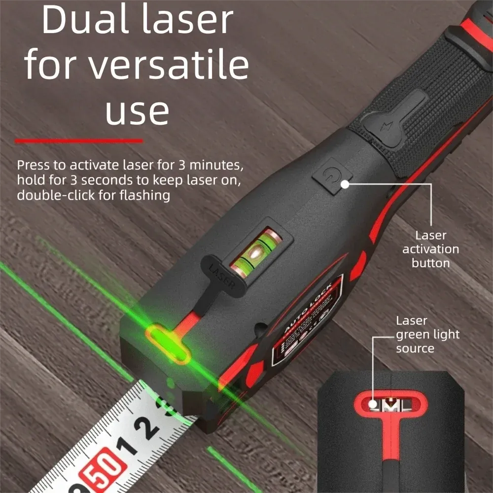 Laser Tape Measure with Digital Level – 5m Steel, Type-C Rechargeable