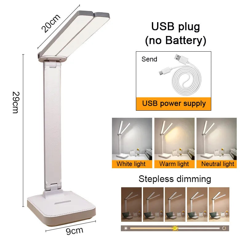 LumiFold | LED Desk Lamp | 3 Brightness Levels &amp; Touch Control | USB Rechargeable &amp; Foldable - White plug