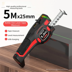 Laser Tape Measure with Digital Level – 5m Steel, Type-C Rechargeable