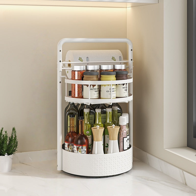 2-Tier Rotating Spice Rack – Lazy Susan with Towel Holder for Counter